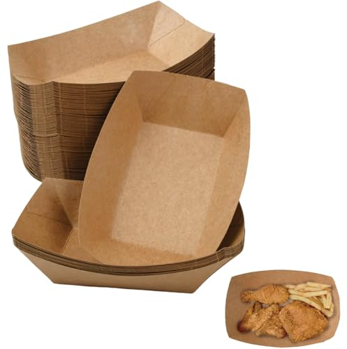 Shengxi 100 Pièces Boîte en Papier Kraft pour Salade, Boîte à Frites Bol de Restauration Rapide en Carton Papier Kraft Boîte pour Frites Curry Intestin Salade Barbecue Sushi Snack Pack Bateau Box
