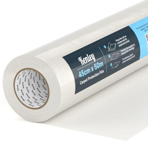 Carpet Protector Roll - Self Adhesive Carpet Protection Film - Sticky Clear Plastic Carpet Stair Hard Floor Cover - Heavy Duty Puncture Resistant & Waterproof Protective Floor Covering (45cm x 50m)