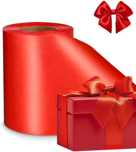 Rotes Band, Geschenkband Rot, 22 m x 10 cm Große Schleife Satinband, Breit Geschenkband Große Schleife Satinband für Verpacken von Geschenken Weihnachten Hochzeit Dekorieren Eröffnungszeremonie