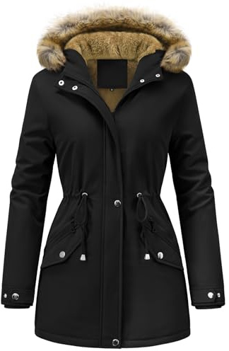 UMIPUBO Manteau Femme Hiver Parka Manteaux Imperméable Chaud Veste à Capuche Polaire Doublure Blouson avec Zippé Longue Outercoat(Noir,L)