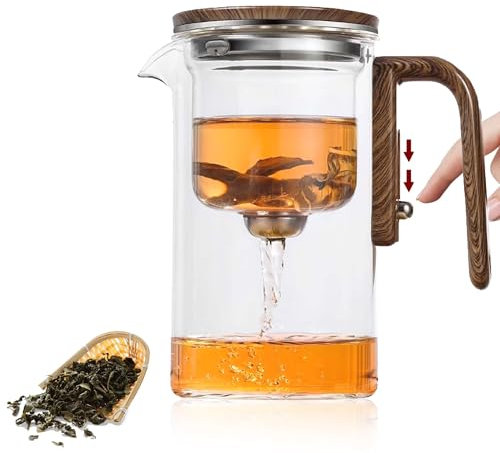 MACTANO Enchant Series Glass Magic Teapot with Magnetic Infuser, Modern Personal Tea Pot for Loose Leaf Tea Visual Brewing Easy Clean - 20.29 oz