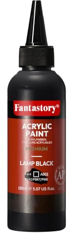 Fantastory Acrylfarben schwarz 150 ml, exzellente Deckkraft,präzises Malen,hohe Lichtechtheit,wasserfeste Acrylfarbe;für Leinwand,Holz,Keramik,Modelle,Stoff;Künstler, Profis,Anfänger