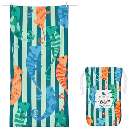 Dock & Bay Strandhandtuch - Schnell trocknende Mikrofaser, ohne Sand - Kompakt, Leicht - 100% recycelt - Inklusive Beutel - Karma Chameleon, Large (160x90cm, 63x35)