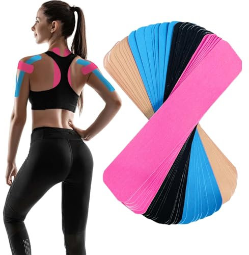 flintronic 60Pcs Bande de Kinésiologie de Sport, 5cmx25cm Strap Sport élastique, Imperméable Strap Bande Kinesiologie pour Soulager la Douleur pour les Muscles, Kinesio Tape pour Genoux épaules Coudes