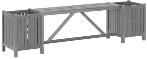 JHQHSM Banc de jardin avec 2 pots de fleurs, pour le jardin, l'extérieur, en bois, convient pour jardin, terrasse, jardin, 150 cm, bois massif d'acacia gris