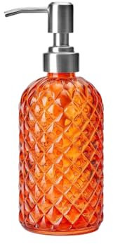 Dispenser di sapone in vetro da 400 ml con pompa in acciaio inox, pompa arancione, per lozioni liquide, dispenser per mani e detersivi per bagno, cucina, piano di lavoro, lavanderia