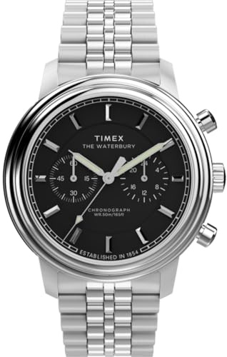 Timex Waterbury Metropolitan Chronograph TW2Y23400 Montre 41 mm pour Homme, avec Bracelet en Acier Inoxydable et Cadran Noir
