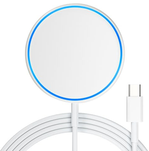 bakibo Cargador Inalámbrico Magnético mag-Safe Wireless Charger 15W Cargador inducción Carga con LED 1.2M Cable Compatible con iPhone 16/15/14/13/12 Series, Air-Pods 3/Pro/Pro 2, Blanco