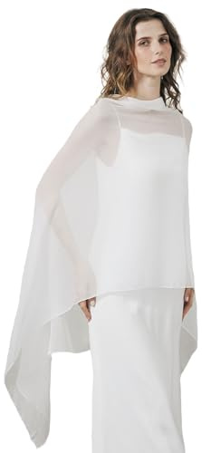 BEAUTELICATE Stola Elegante Donna Cerimonia Elegante Trasparente Crepe Coprispalle Leggera Poncho Cape per Matrimonio Abito da Sera, Avorio