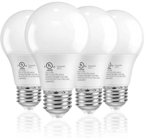 TJOY A19 LED Light Bulbs 60 Watt Equivalent, E26 Standard Base LED Bulbs, 4000K Cool White Lightbulbs, 9W Energy Saving Neutral White for Home, 800 Lumens, 85+ CRI, 120V, Non-Dimmable, UL, 4 Pack