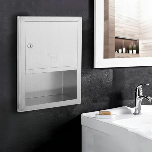 Minglez Portarrollos Empotrable Nicho de Ducha Empotrado con Puerta y Cerradura, Mueble Porta Rollo de Papel Higiénico Empotrado para Baño, Nicho Comercial Oculto de Acero Inoxidable.(Style A)