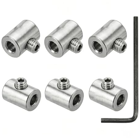 wilcractk Juego de 6 abrazaderas para cable de acero de 4 mm, clips de bloqueo para cable de un solo orificio de acero inoxidable 304 con M4, tornillos hexagonales y llave Allen 
