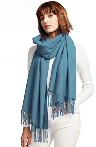 MaaMgic Schal Damen Warm Winter Herbst unifarben Baumwolle mit quasten/fransen, 40+ Farben Einfarbig & Kariert Pashmina xl Stola Schals MEHRWEG,Soft Blau