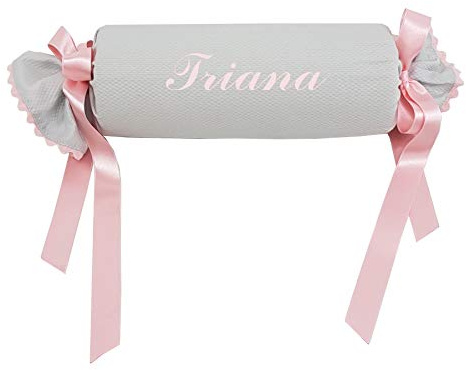 Cuscino per bebè personalizzato – Cuscino decorativo Personalizzato - Caramello bebè con Nome - Bambino personalizzato - Cuscino bebè - Cuscino bebè - Cuscino Nacido - Piquet - Nenel (Grigio/Rosa)