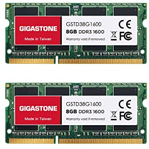 [DDR3 RAM] Gigastone Laptop RAM 16GB (2x8GB) DDR3 Ram 16GB DDR3-1600MHz PC3-12800 CL11 1.35V SODIMM 204 Pin/Polig Ungepuffert Nicht-ECC Computer Speicher RAM (Nur Notebook/Laptop)