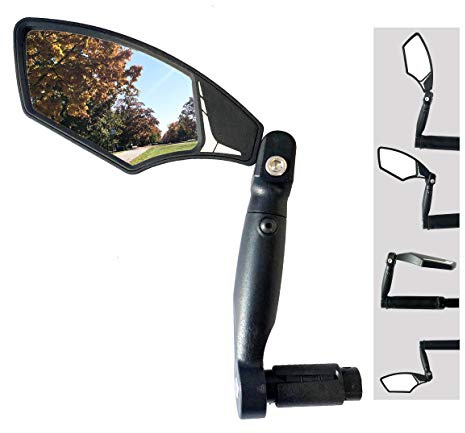 Hafny NEW Bar End Bike Mirror, HD Automotive Grade Glass Lens, Large Surface, Shatterproof, Multi-Angle Adjustable, E-Bike Mirrors, HF-M900-FR05 (HF-M900LS-FR05 (Left, Silver Glass))