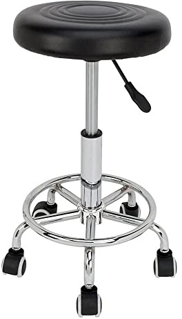 SENDERPICK Roterande pall på hjul, justerbar höjd rullpall arbetspall, 44–57 cm, kosmetisk pall roterbar för frisörsalonger kontor prax (svart)