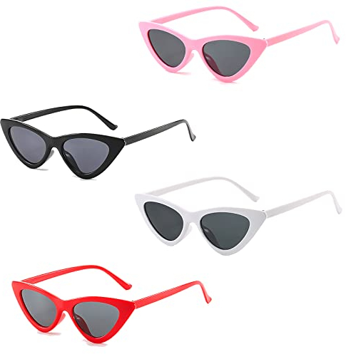 Flycppo Retro Cateye Sonnenbrille,4 Stück Cateye Sonnenbrille für Damen,Sonnenbrillen für Damen Party Brillen Neon Farbe Lustige Party Sonnenbrillen