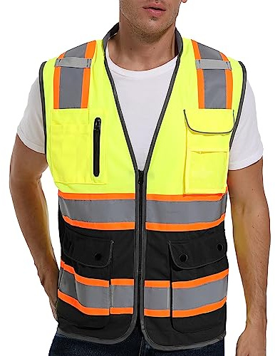 ArcRidge Reflective Safety Vest for Men and Women - High Visibility Construction Vest - Dual Tone Reflective Strips (Yellow-Black, Medium)