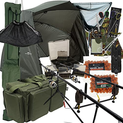 Kit complet de pêche à la carpe 3 pièces 3,7 m 2/3 cannes et moulinets, détecteurs de touche, sac fourre-tout pour canne à pêche (2 cannes)
