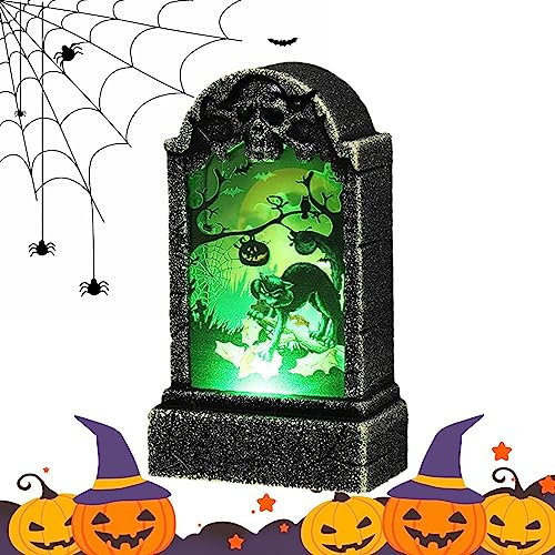 Anloximt Pietra tombale Luce Notturna di Halloween,Pietra tombale del Teschio della Luce Notturna del LED - Spaventose Decorazioni da Cortile di Halloween raccapriccianti per Tavolo da Bar di casa