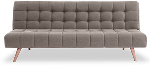 EVERGREENWEB - Divano Letto Clic Clac 3 Posti in Tessuto Imbottito colore Tortora, Design Moderno, Schienale Reclinabile e Trasformabile in Comodo Letto con Materasso in Foam, Gambe in Legno, FORDY