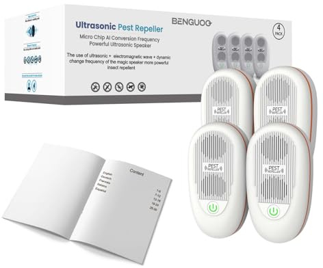 BENGUOO Ultraljudsavvisande mus 4 stycken, ultraljud musavvisare effektiv mot möss och råttor giftfri, elektroniskt insektsskydd råttavvisare skadedjursbekämpning för myggor inomhus Hem Kontor, Vit