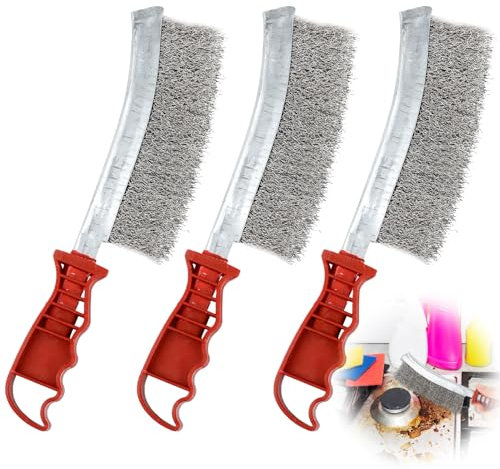 DesertBoy 3 Pcs Cepillo de Alambre Cepillo Metalico 240mm Cepillo Metalico Limpieza Cepillo de Alambre de Mano Cepillo Metalico con Mango de Plástico Curvado, para Limpiar Óxido, Escoria de Soldadura