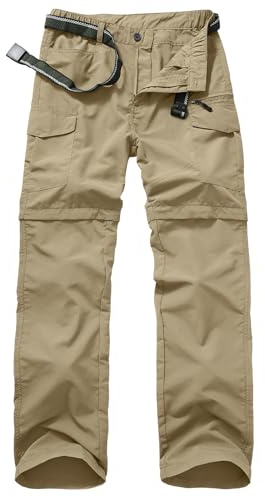 Mens Hiking Convertible Pants Quick Dry Zip Off Lightweight Cargo Fishing Work Pants Trousers with Belt,5506,Khaki,38