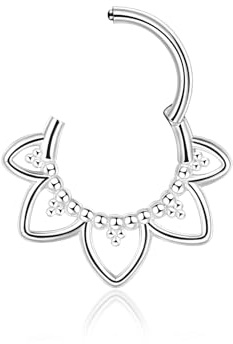 Lantine Aro de Septum de Flor Minimalista, Flor de Loto, Piercing Daith, Joyería de Titanio de Grado Implante, Segmento Articulado Clicker con Bisagra, Aro Pendiente para Piercing de Tragus, Rook y