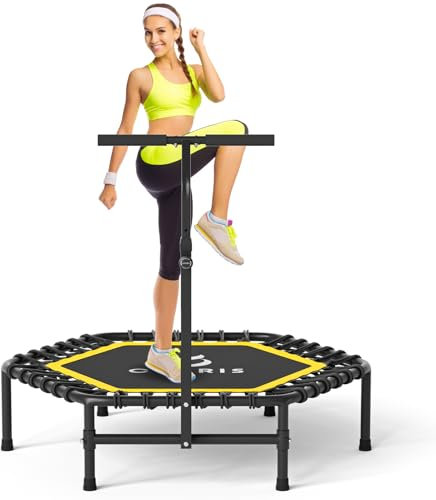 CLORIS 45'' Fitness Trampoline - Max Load 450lbs, Rebounder with Adjustable Foam Handle Indoor/Outdoor Fitness Body Exercise (Yellow)