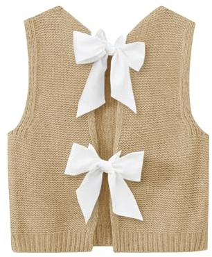 Imily Bela Womens Sweater Vest Bow Tie Back Casual Knit Crop Tank Tops