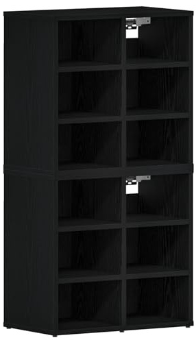 vidaXL Mobile per Scarpe 2 PCS Rovere Nero 52 x 30 x 50,5 cm, Ampio Stoccaggio in Corridoio, Moderno Armadietto per Scarpe Rettangolare, Organizzatore Funzionale per Interni, Soluzione Salvaspazio PE