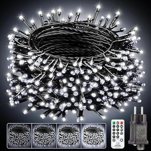 Guirlande Lumineuse Noël Extérieur - 25M 250LED Blanc Froid Prise Guirlande Lumières Étanche IP44 avec Télécommande 8 Modes Minuterie pour le Balcon Jardin Terrasse Intérieur Sapin de Noel Décoration