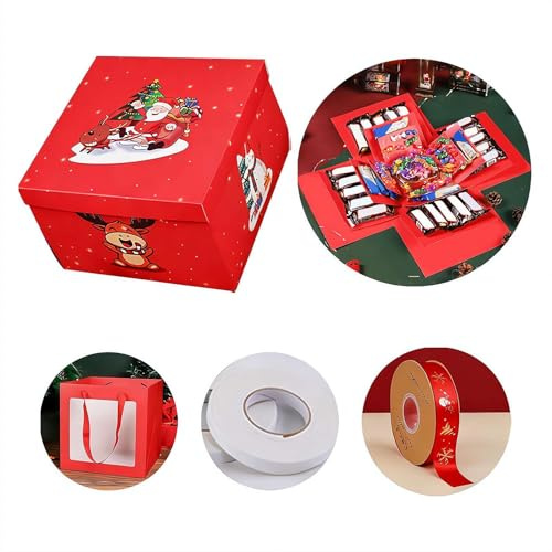 Surprise Gift Box Explosion, Merry Christmas Folding Bouncing Envelope, Folding Bouncing Red Envelope Gift Box with Confetti, for Christmas Birthday Anniversary Valentine Proposal