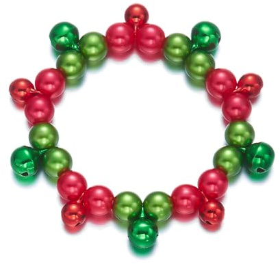 Xmas Jingle Bell Bead Bracelet Red Green Chunk Big Beads with Bells Christmas Festival Party Accessories for Women Unisex Strecth Decoration Hand Chains Anklet Lightweight Statement Jewelry Gift