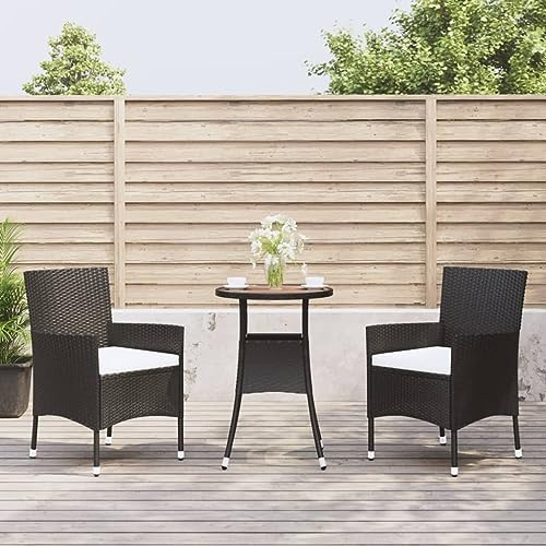 SKTQYQO Ensemble de bistro de jardin 3 pièces avec coussins en polyrotin noir Ensemble de meubles d'extérieur multifonctionnels Ensemble de balcon Convient pour les jardins