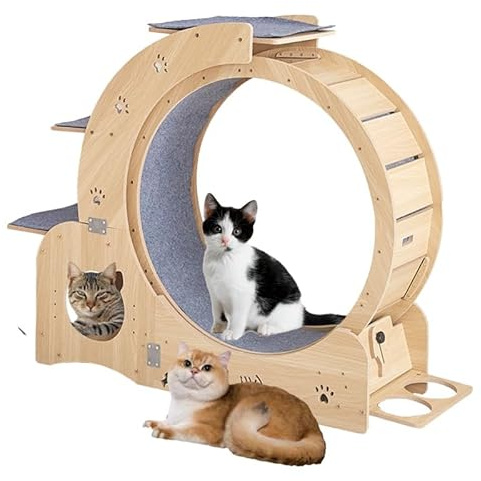 Sohodoo Rueda de Ejercicio for Gatos Grande, Rueda silenciosa de Madera for Correr en Interiores, Rueda de Ejercicio Duradera