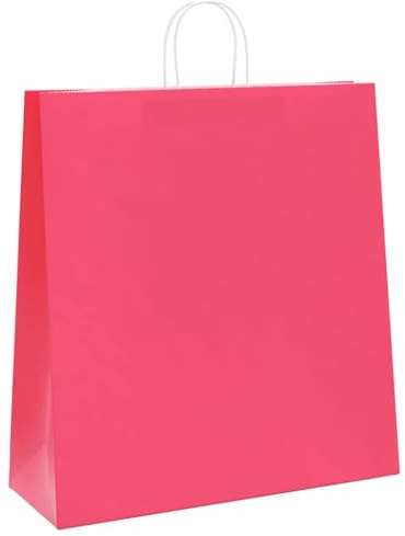 QUAHEAS Pappersbärkassar rosa med handtag 45 x 17 x 48 cm, 50 stycken kraftpapperspåsar med papperssnöre för gåva, fest, födelsedag, bröllop, jul, påsk, evenemang, present