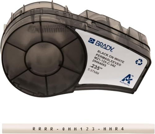 Brady Authentic (M21-125-C-342) PermaSleeve Heat Shrink Tubing for Control and Electrical Panels, Wire Harness, Black on White-For M210, M210-LAB, M211, BMP21-PLUS and BMP21-LAB Printers, .235W 7' L