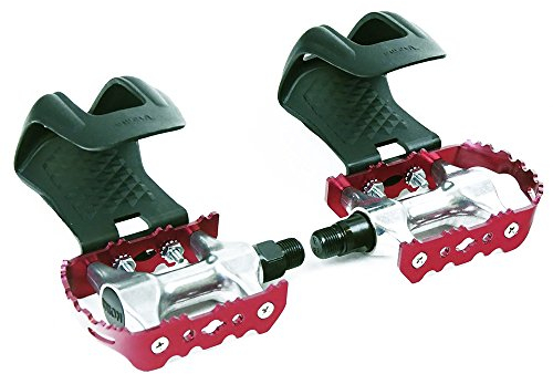 Fahrradpedale mit Pedalhaken Rot Eloxiert - 9/16 Zoll Gewinde Pedalkäfig mit schnellem EIN-& Ausstieg für SingleSpeed Fixy Rennrad MTB Indoor Fahrräder/Hometrainer - Kunststoff Käfig ohne Riemen