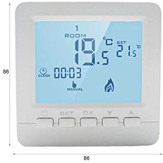 Termostato Digitale Con Tasti Programmabile Per Caldaia A Gas Murale Da Parete Alimentato Con 2 Pile AA, Bianco