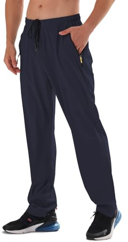 Men's Elastic Waist Hiking Pants Water Resistant Quick-Dry Lightweight Outdoor Sweatpants with Zipper Pockets Darkblue