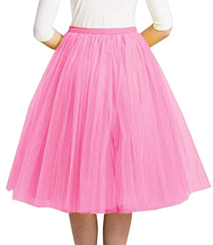 Minetom Damen Mädchen Tüllrock Hochwertiger Gefalteter Gaze-Knie-Längenrock Erwachsener Tutu-Tanzenrock Unterrock Party Abend Formelle Rock (XL, Rosa)