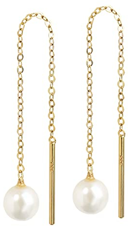 NKlaus Paar Süßwasserperlen Durchzieher 4,2mm Gelbgold 333 8 Karat Gold Ohrringe mit Ankerkette diamantiert Perlen Gold Ohrhänger 7962