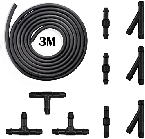 CTRICALVER Car Windshield Washer Hose Kit with 9 Hose Connectors 3M Washer Pipe to Connect Car Water Pump and Nozzles