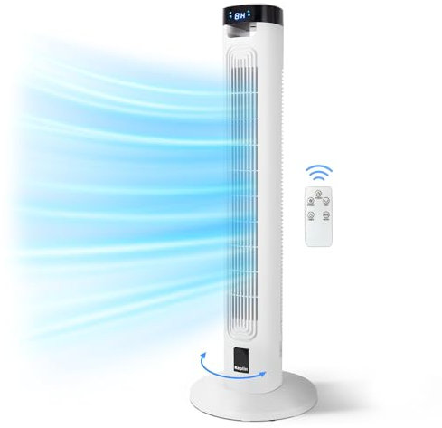 KEPLIN Cooling 36-inch Tall Tower Fan with Remote Control | 3 Speed Settings & 3 Mode Settings | LED Display & Touch Panel Controls | Quiet & Powerful Modern Design Oscillating Standing Fan (White)