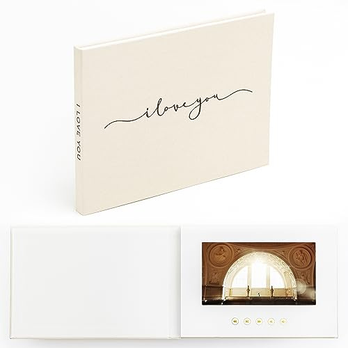 The Motion Books (I LOVE YOU) | Luxury Linen Bound Video Book | Stamped text | Up to 3 hours of video, 7” IPS Display, 4GB of memory & Rechargeable Battery