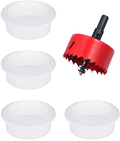 Cubierta de Agujero de Mesa 60mm, 4 Piezas Pasacables de Escritorio, Cables Mesa Pasacables Redondos, Tapa Cables Mesa Redondo con Corona Agujero 60 mm, para Gestión de USB Alambre, Blanco