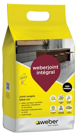 Weber Joint carrelage hydrofugé, 5 kg, Noir, idéal pour sol et carreaux rectifiés Weberjoint intégral, de largeur de 2 à 20 mm